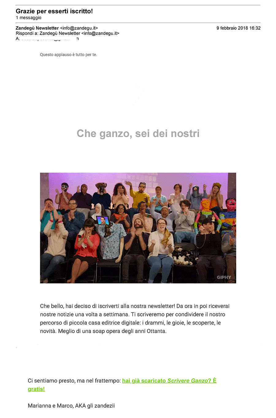 Conferma iscrizione Zandegù